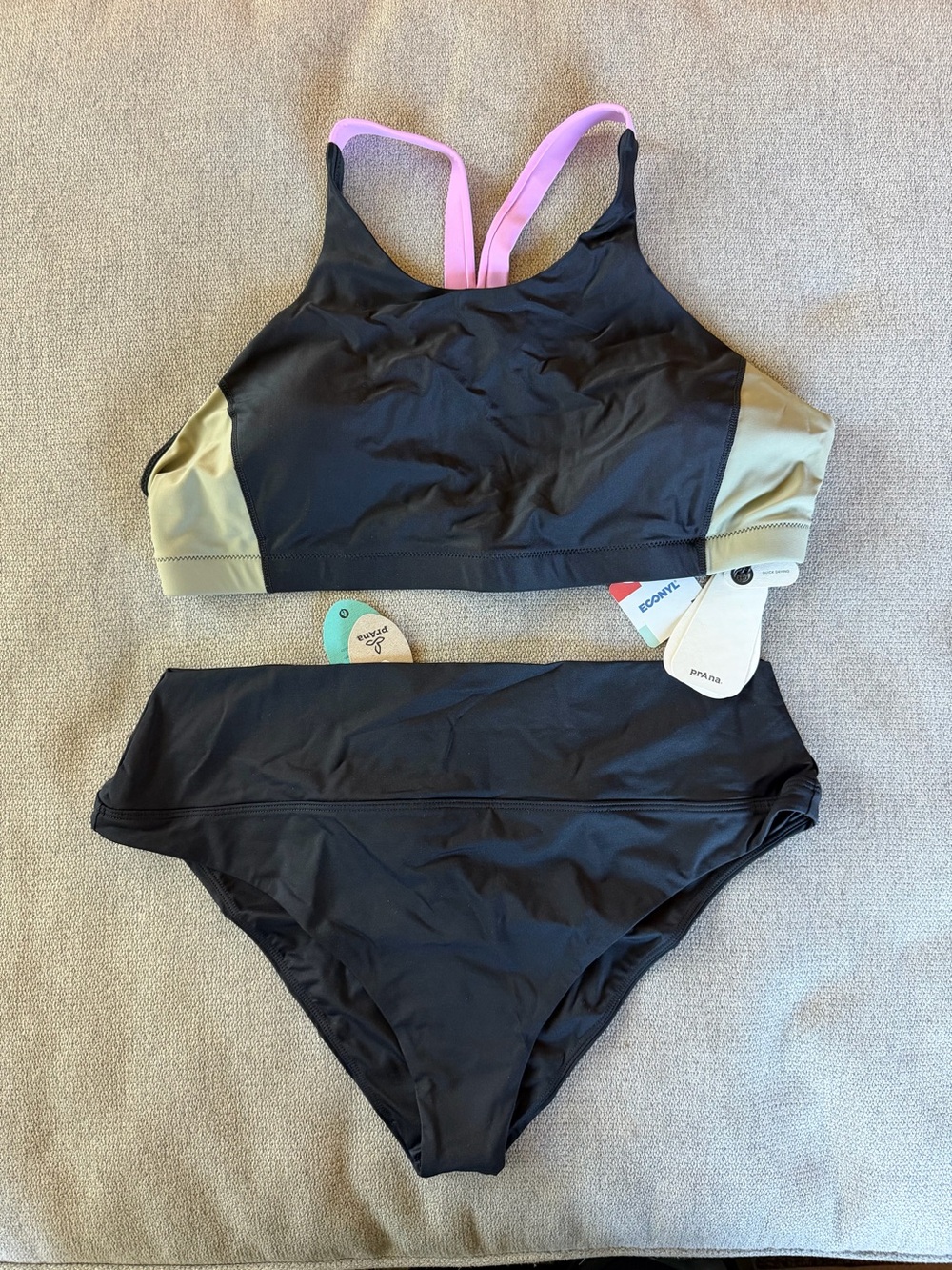 Prana Baja Bound Top & Aurelia Bottom Black & Pink XL NWT Beach Swim Bikini Set